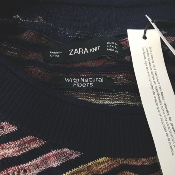 NWT ZARA KNIT COLLECTION Women M Striped Knit Mini Dress Tunic Cover-up Boho TOP - Picture 3 of 12